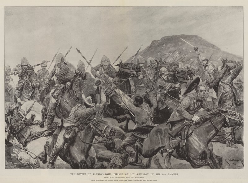 A Batalha de Elandslaagte, Carga do Esquadrão C dos 5 Lancers de Richard Caton Woodville junior