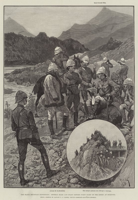 Expedição da Montanha Negra, General Elles e Cajado recebendo a Primeira Visão do Inimigo em Shringri de Richard Caton Woodville junior