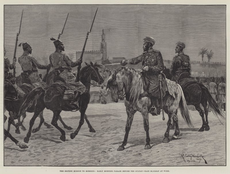A missão britânica para o Marrocos, Early Morning Parade antes do sultão, Kaid Maclean no trabalho de Richard Caton Woodville junior