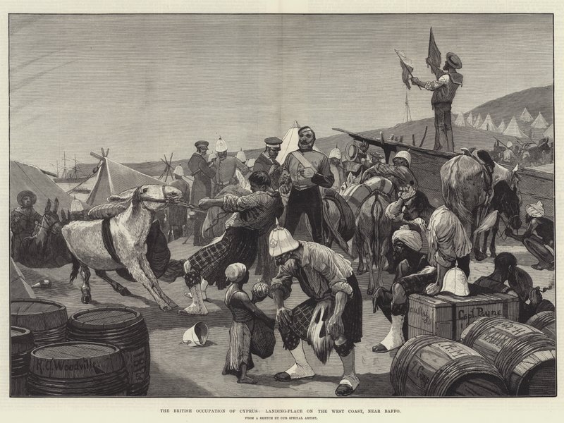 A ocupação britânica de Chipre, Landing-Place na costa oeste, perto de Baffo de Richard Caton Woodville junior