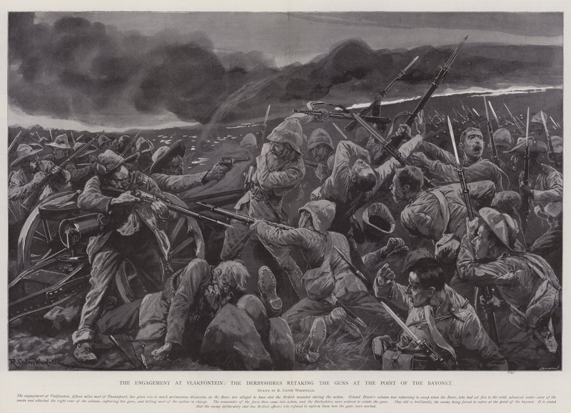 O noivado em Vlakfontein, os Derbyshires retomando as armas no ponto da baioneta de Richard Caton Woodville junior