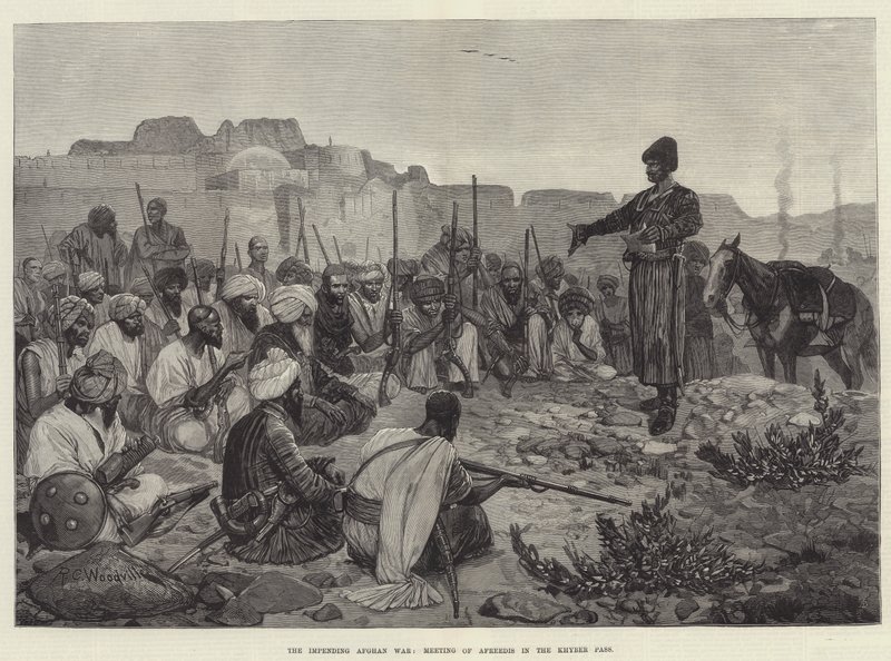A guerra afegã iminente, reunião de Afreedis na passagem de Khyber de Richard Caton Woodville junior