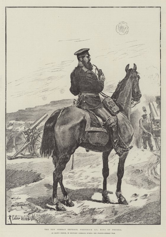 O novo imperador alemão, Frederico III, rei da Prússia, como príncipe herdeiro, no comando militar durante a guerra franco-alemã de Richard Caton Woodville junior