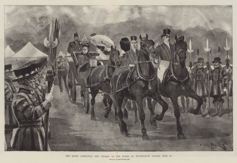 A rainha inspecionando os Yeomen da guarda no Palácio de Buckingham, 23 de junho de Richard Caton Woodville junior