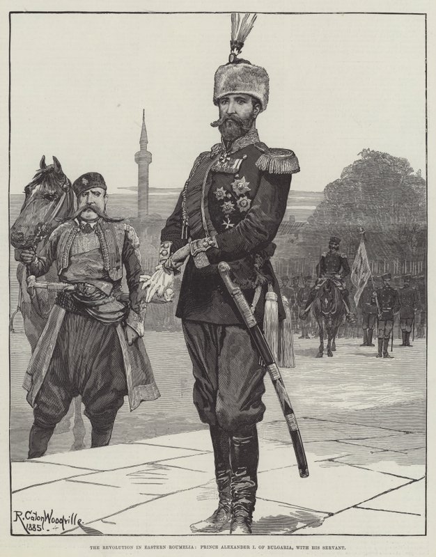 A Revolução na Roumelia Oriental, Príncipe Alexandre I da Bulgária, com seu Servo de Richard Caton Woodville junior
