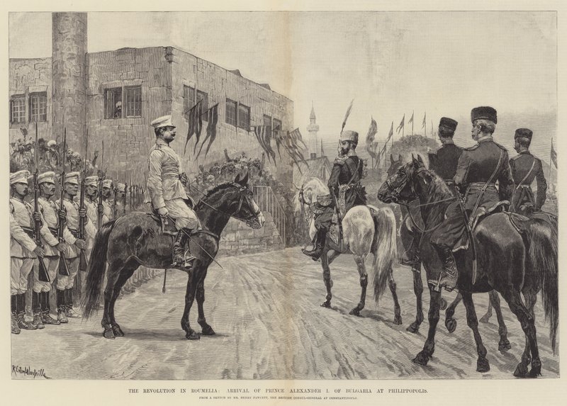 A Revolução na Roumelia, Chegada do Príncipe Alexandre I da Bulgária em Philippopolis de Richard Caton Woodville junior