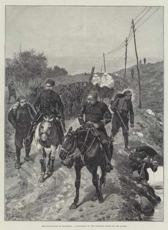 A revolução em Roumelia, um batalhão do Nizam turco no março de Richard Caton Woodville junior