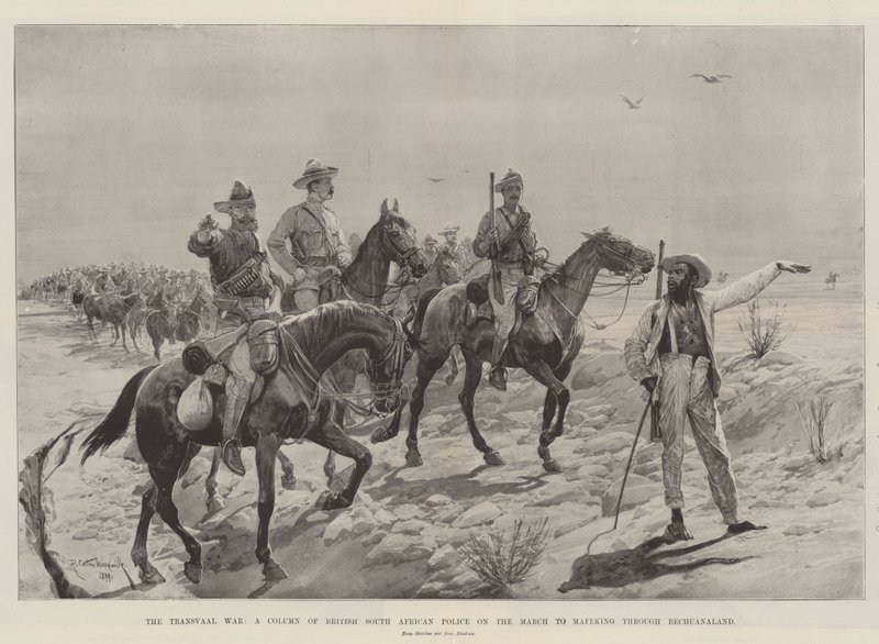A Guerra do Transvaal, uma Coluna da Polícia Sul-Africana Britânica na Marcha de Mafeking através de Bechuanaland de Richard Caton Woodville junior