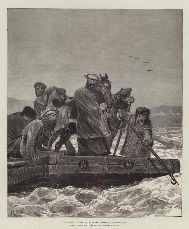 A guerra, um expresso russo atravessando o Danúbio de Richard Caton Woodville junior
