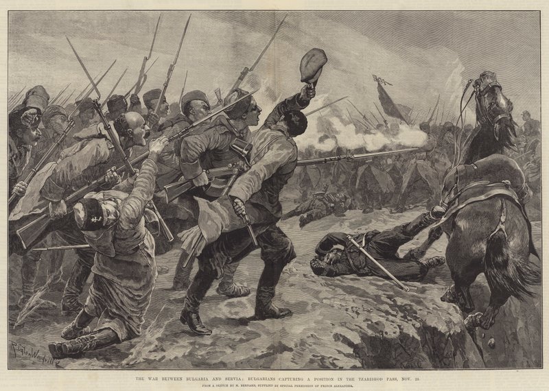 A guerra entre a Bulgária e Servia, búlgaros capturando uma posição no Tzaribrod Pass, 23 de novembro de Richard Caton Woodville junior