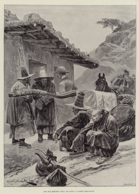 A guerra entre a China e o Japão, uma casa de repouso coreana de Richard Caton Woodville junior