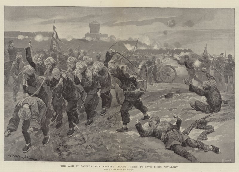 A guerra na Ásia Oriental, tropas chinesas tentando salvar sua artilharia de Richard Caton Woodville junior