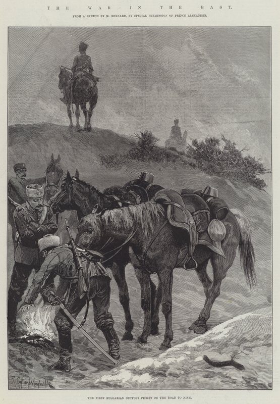 A guerra no leste, o primeiro posto avançado búlgaro piquete na estrada para Nish de Richard Caton Woodville junior