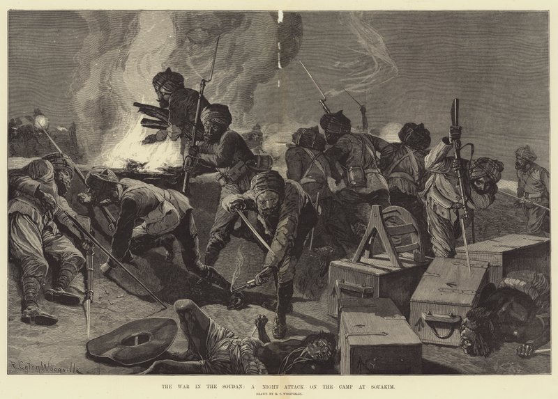 A guerra no Sudão, um ataque noturno no acampamento em Souakim de Richard Caton Woodville junior