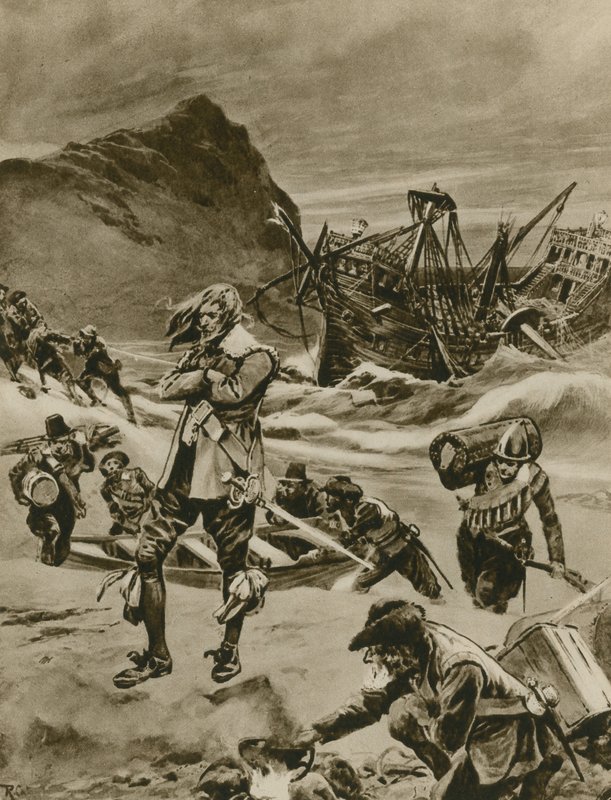 O naufrágio que deu a Grã-Bretanha as Bermudas (gravura) de Richard Caton Woodville junior