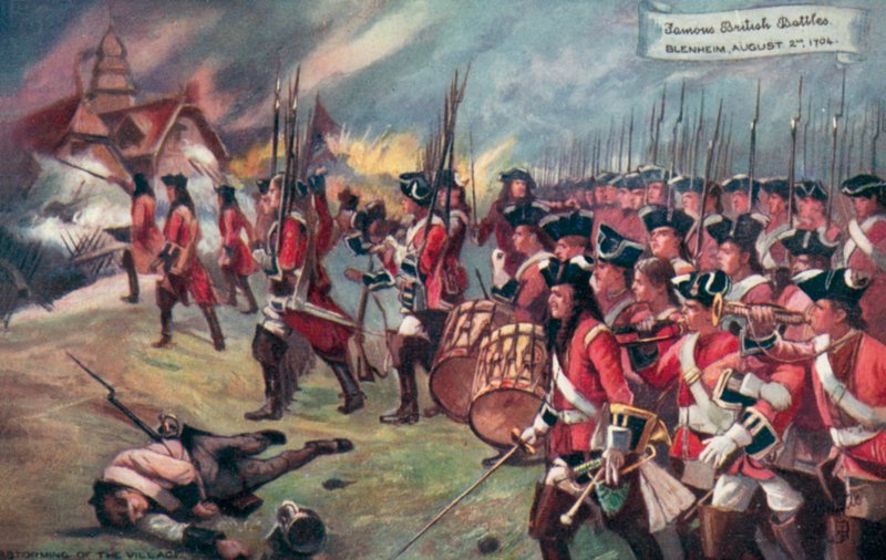 Tropas britânicas atacando a vila, Batalha de Blenheim, Baviera, Guerra da Sucessão Espanhola, 1704 de Richard Caton II Woodville
