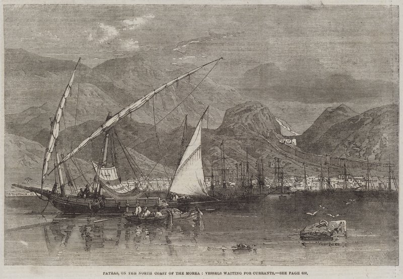 Patras, na costa norte da Morea, navios à espera de groselhas de Richard Principal Leitch