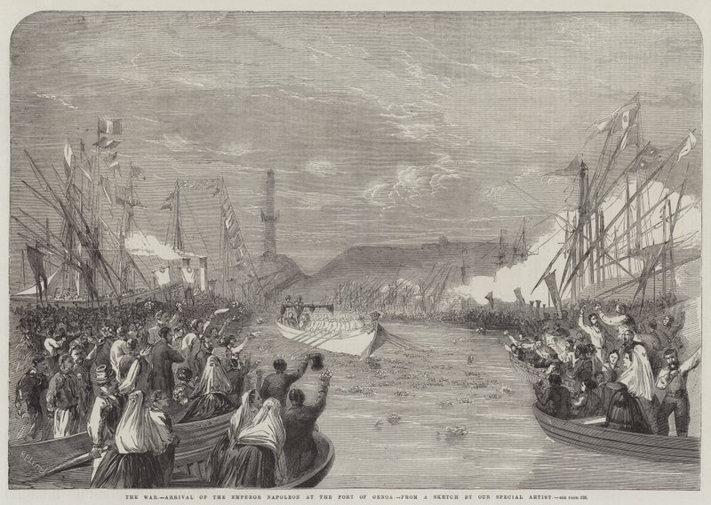 A guerra, chegada do imperador Napoleão no porto de Gênova de Richard Principal Leitch