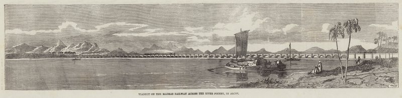 Viaduto na estrada de ferro de Madras através do rio Poiney, em Arcot de Richard Principal Leitch