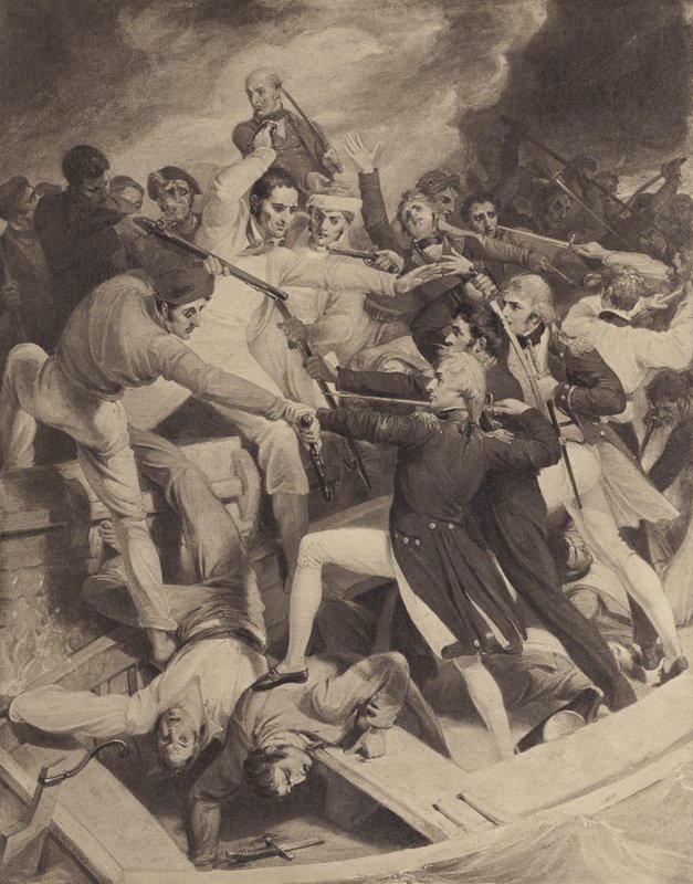 Contra-Almirante Nelsons Conflito com um lançamento espanhol, 3 de julho de 1797 de Richard after Westall