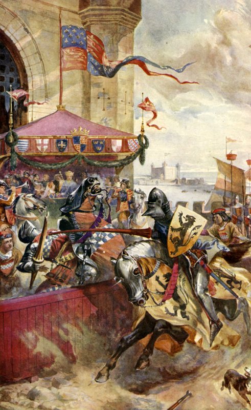 Joust realizado na London Bridge (cor litho) de Richard (after) Beavis
