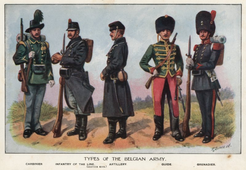 Soldados do exército belga (cor litho) de Richard (after) Simkin