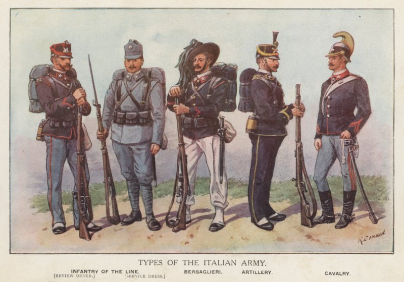 Soldados do exército italiano (cor litho) de Richard (after) Simkin