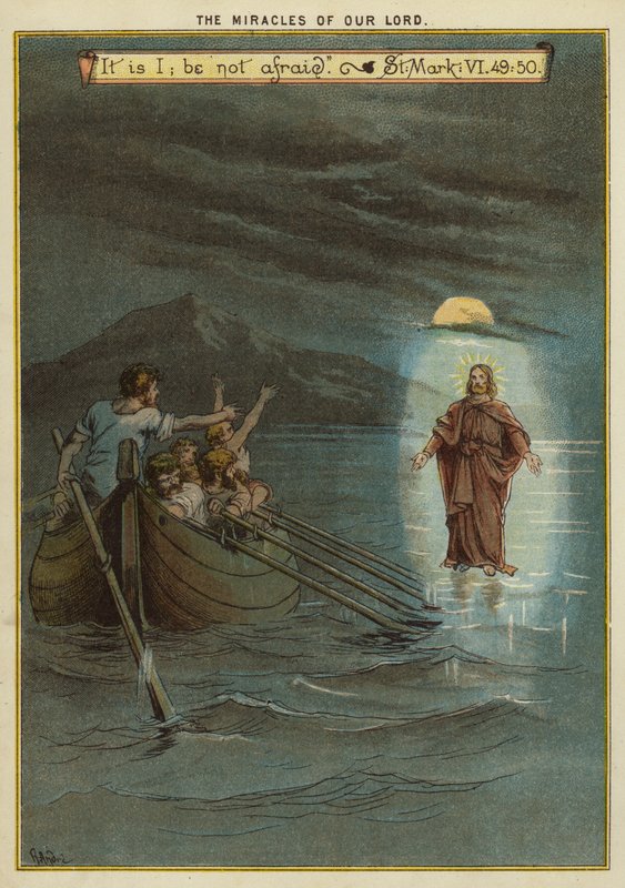 Os Milagres de Cristo: Jesus caminha sobre a água (chromolitho) de Richard Andre