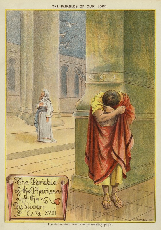 As Parábolas de Cristo: A parábola do fariseu e do cobrador de impostos (chromolitho) de Richard Andre