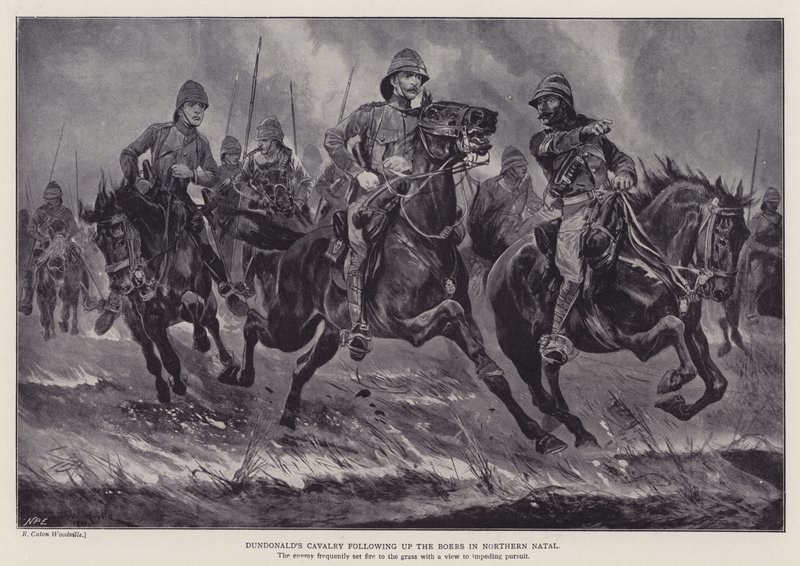 Cavalaria de Dundonald seguindo os bôeres no norte de Natal (litho) de Richard Caton II (after) Woodville