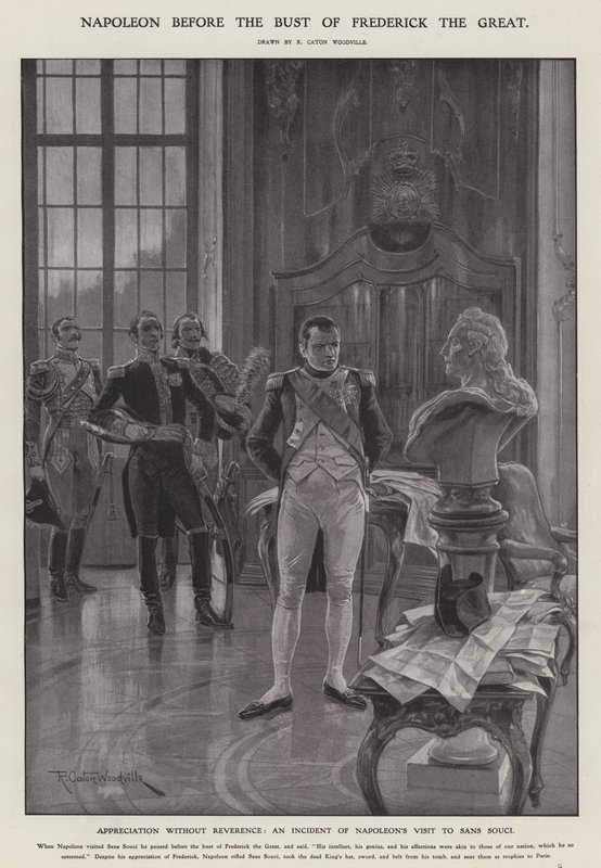 Napoleão antes do busto de Frederico o Grande (litho) de Richard Caton II (after) Woodville