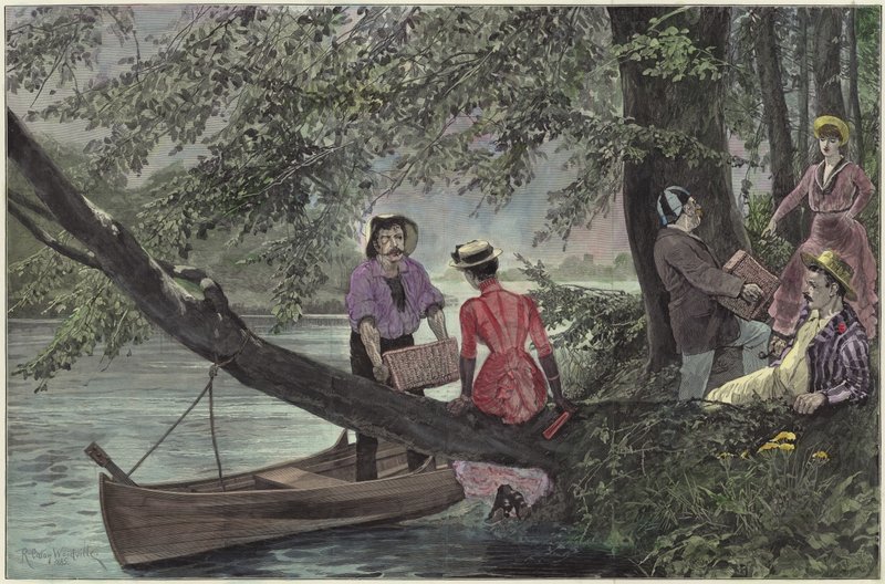 Um piquenique no rio (gravura a cores) de Richard Caton Woodville junior