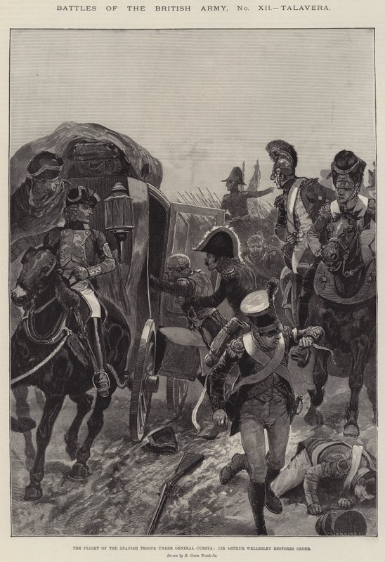 Batalhas do exército britânico, Talavera, o vôo das tropas espanholas sob o general Cuesta, Sir Arthur Wellesley restaura a ordem de Richard Caton Woodville junior