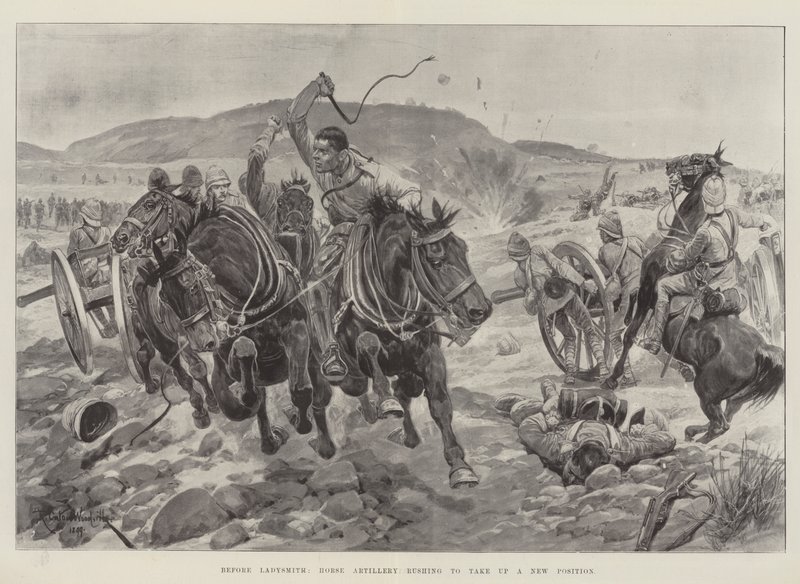 Antes de Ladysmith, Horse Artillery correndo para assumir uma nova posição de Richard Caton Woodville junior