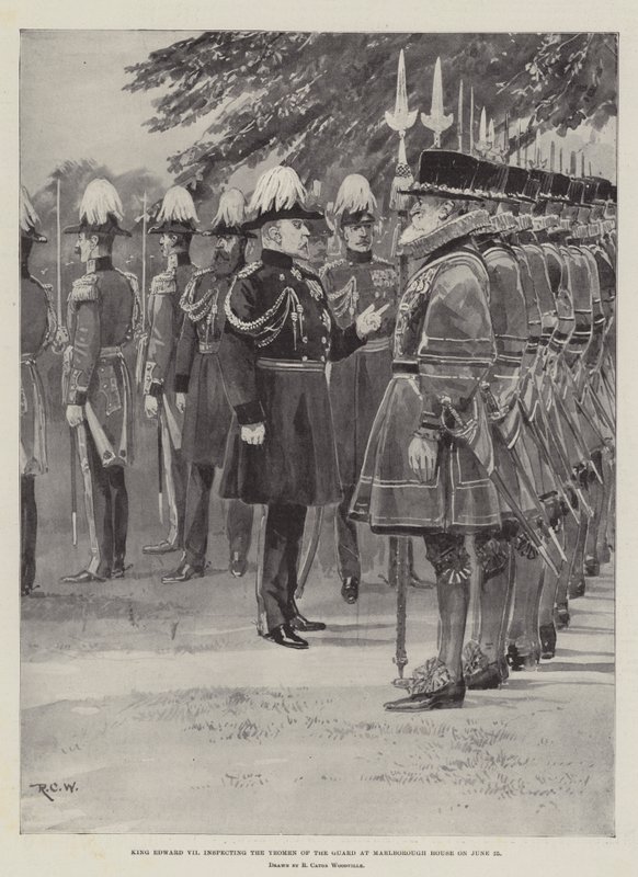 Rei Eduardo VII inspecionando os Yeomen da Guarda na Casa Marlborough em 25 de junho de Richard Caton Woodville junior