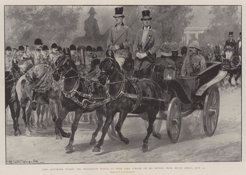 Lord Kitchener passando a estátua de Wellington no Hyde Park Corner em seu retorno da África do Sul, 12 de julho de Richard Caton Woodville junior
