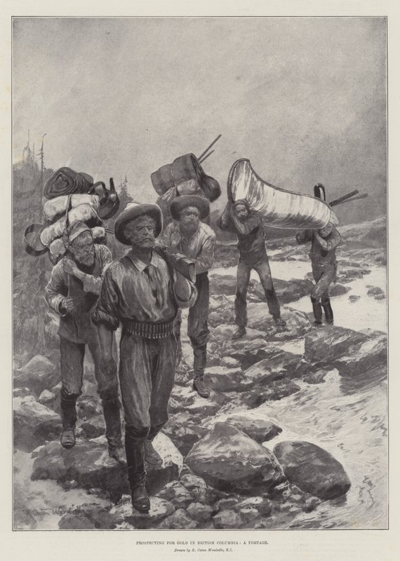 Prospecção de ouro na Colúmbia Britânica, um Portage de Richard Caton Woodville junior