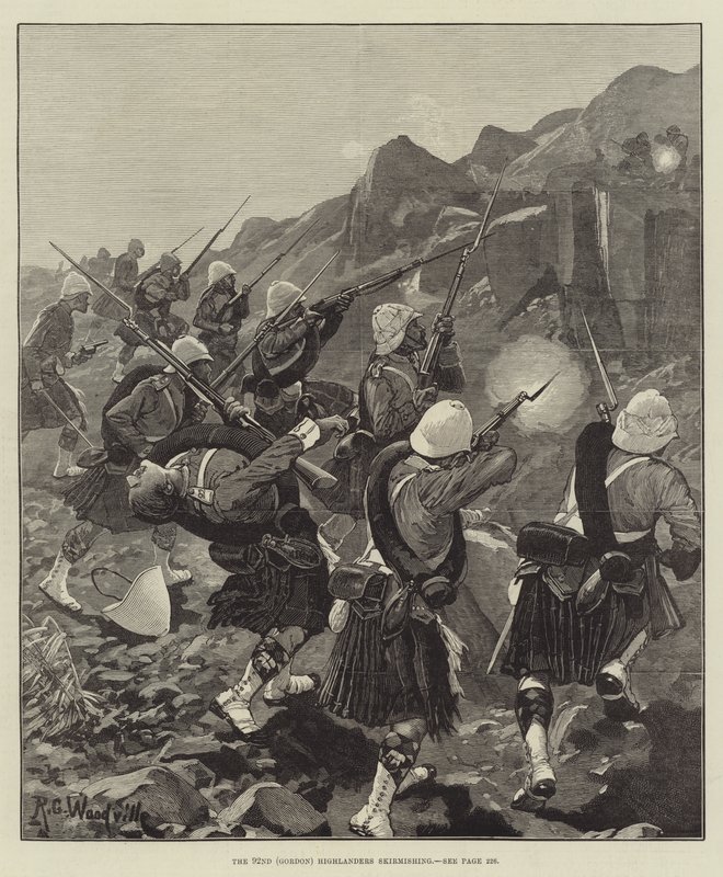 Os 92 (Gordon) Highlanders escaramuça de Richard Caton Woodville junior