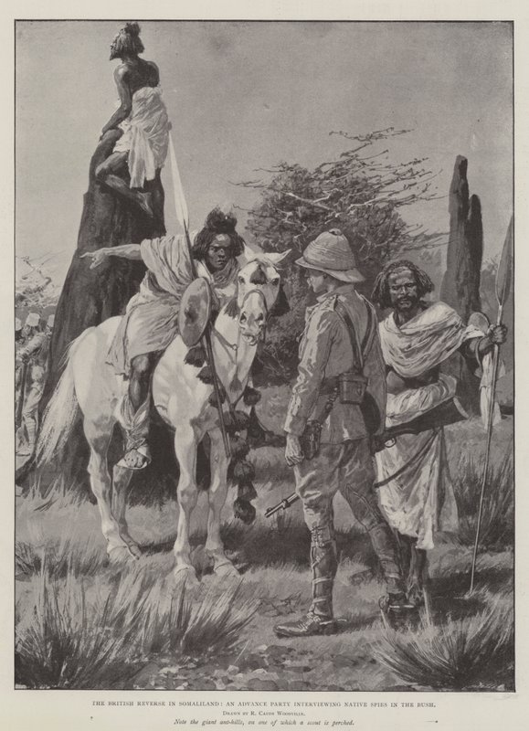 O reverso britânico em Somaliland, um partido avançado que entrevista espiões nativos no Bush de Richard Caton Woodville junior
