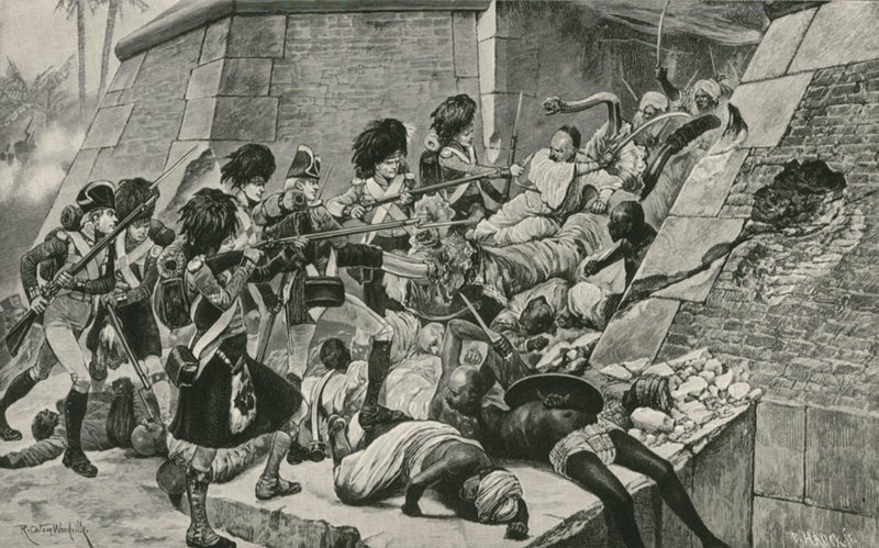 As tropas britânicas Tempestade Seringapatan, a capital do sultão Tippu de Richard Caton Woodville junior