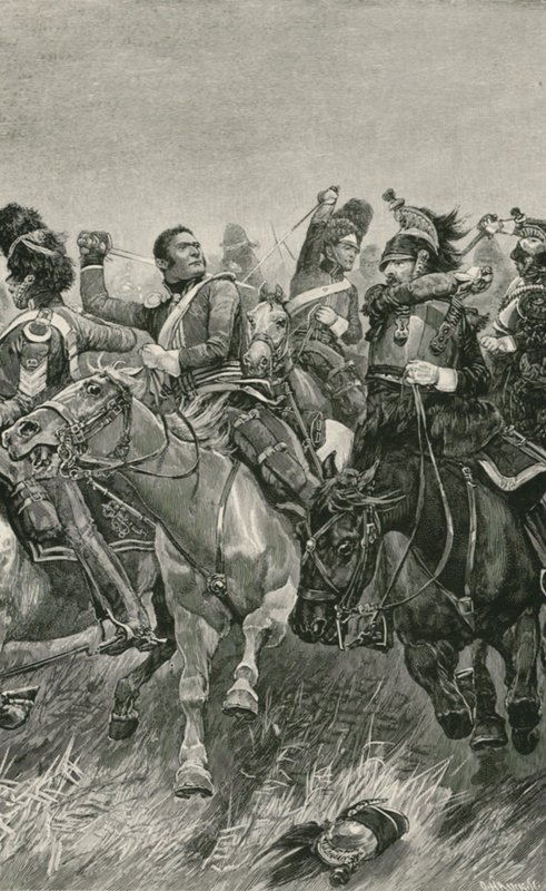 A carga galante dos cinzas escoceses na batalha de Waterloo de Richard Caton Woodville junior