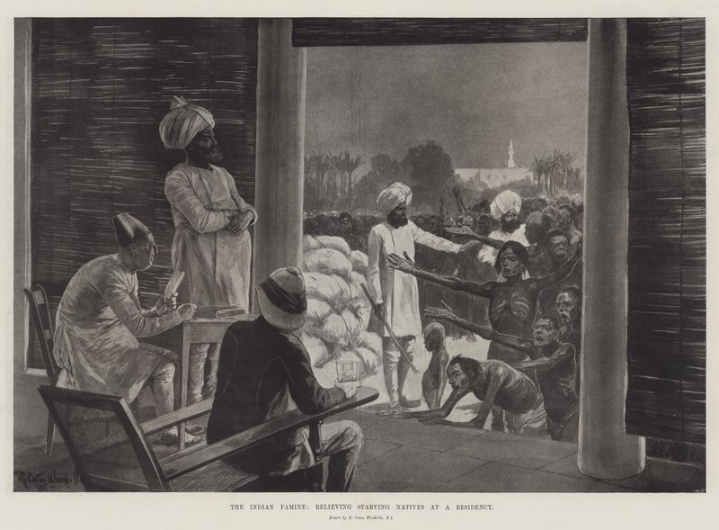 A fome indiana, aliviando os nativos famintos em uma residência de Richard Caton Woodville junior