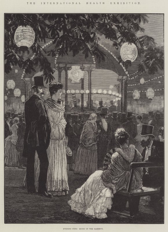 A Exposição Internacional de Saúde, Evening Fete, Música nos Jardins de Richard Caton Woodville junior