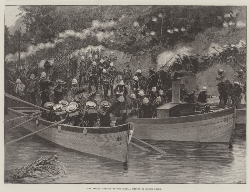 A luta recente na Gâmbia, emboscada em Madini Creek de Richard Caton Woodville junior
