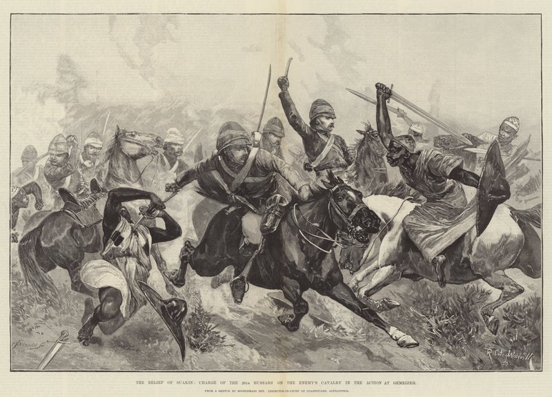 O Alívio de Suakin, Carga dos 20 Hussardos sobre a Cavalaria do Inimigo na Ação em Gemeizeh de Richard Caton Woodville junior