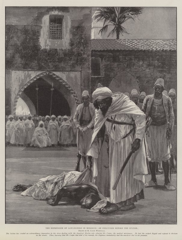 A repressão da ilegalidade em Marrocos, uma execução antes do sultão de Richard Caton Woodville junior