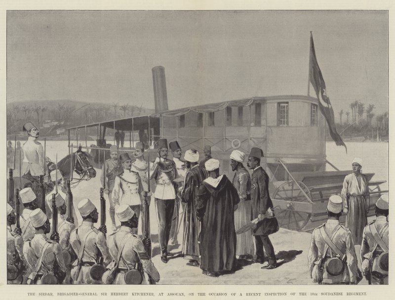 O Sirdar, Brigadeiro-General Sir Herbert Kitchener, em Assouan, na Ocasião de uma Inspeção Recente do 10º Regimento de Soudanese de Richard Caton Woodville junior