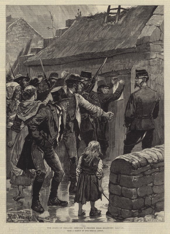 O estado da Irlanda, servindo um processo perto de Headford, Galway de Richard Caton Woodville junior