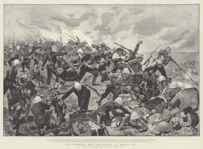 A Guerra do Transvaal, a Batalha de Majuba Hill de Richard Caton Woodville junior
