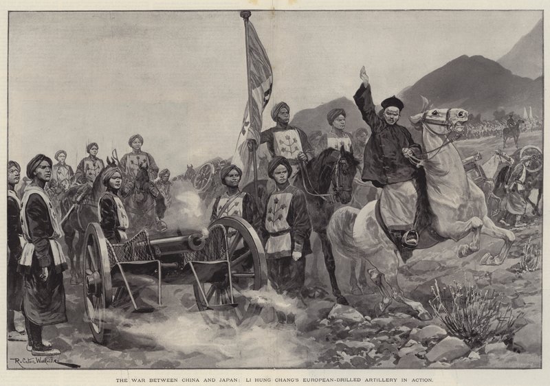 A guerra entre a China e o Japão, a artilharia europeia de Li Hung Chang em ação de Richard Caton Woodville junior